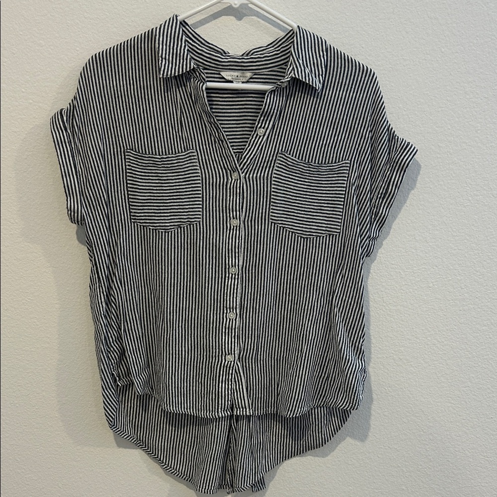 Lucky Brand Black and White Striped Button-Down Shirt